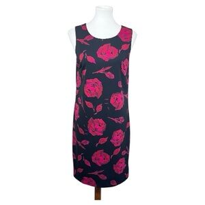 Vintage Kathy Lee Floral Shift Dress Navy Pink Rose Print Sleeveless 90s